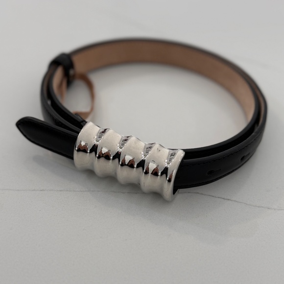 KHAITE The Small Julius Black Leather Belt Silver Tone Hardware - Picture 1 of 8